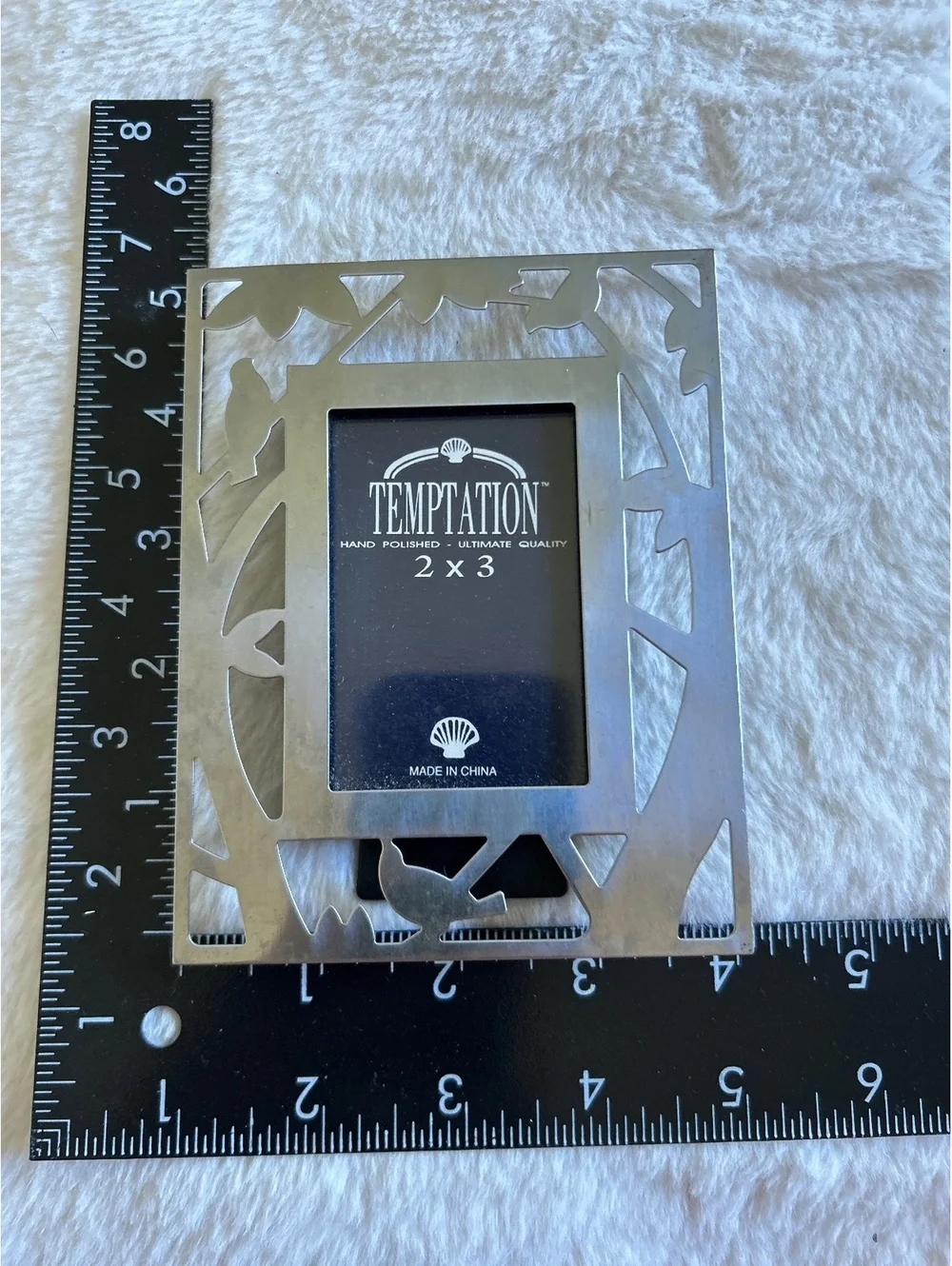 Temptation Hand Polished 2x3 Silver Picture Frame with Bird and Leaf Design